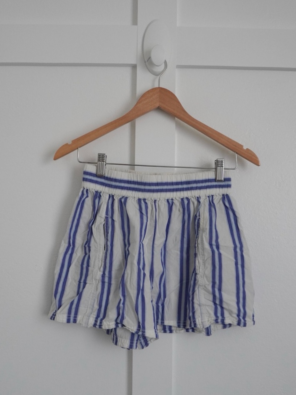 Free People Get Free Blue Striped Pull On Shorts